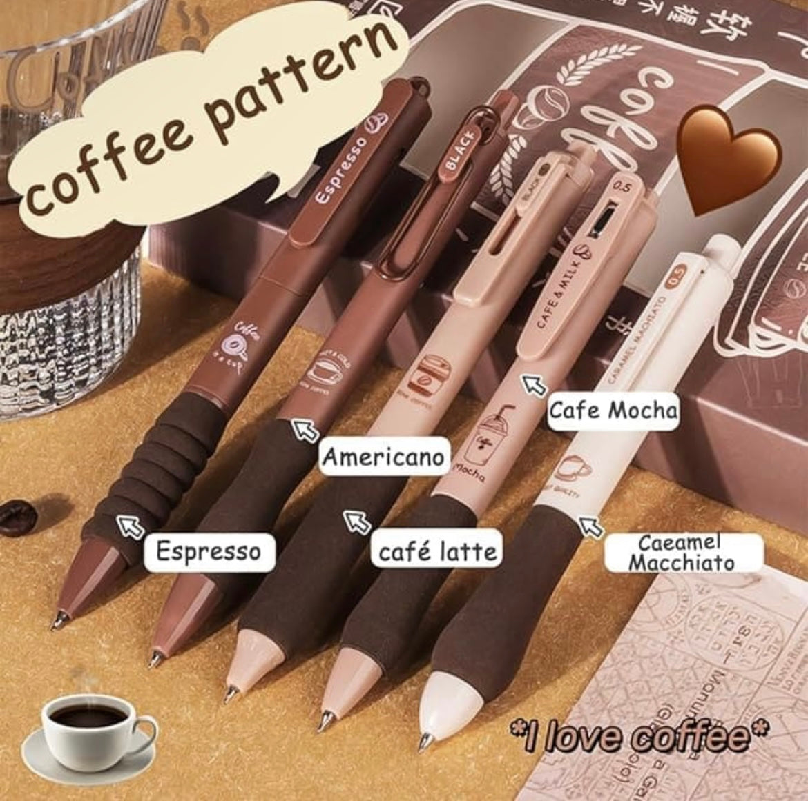 Coffee Theme Kawai Pen Set