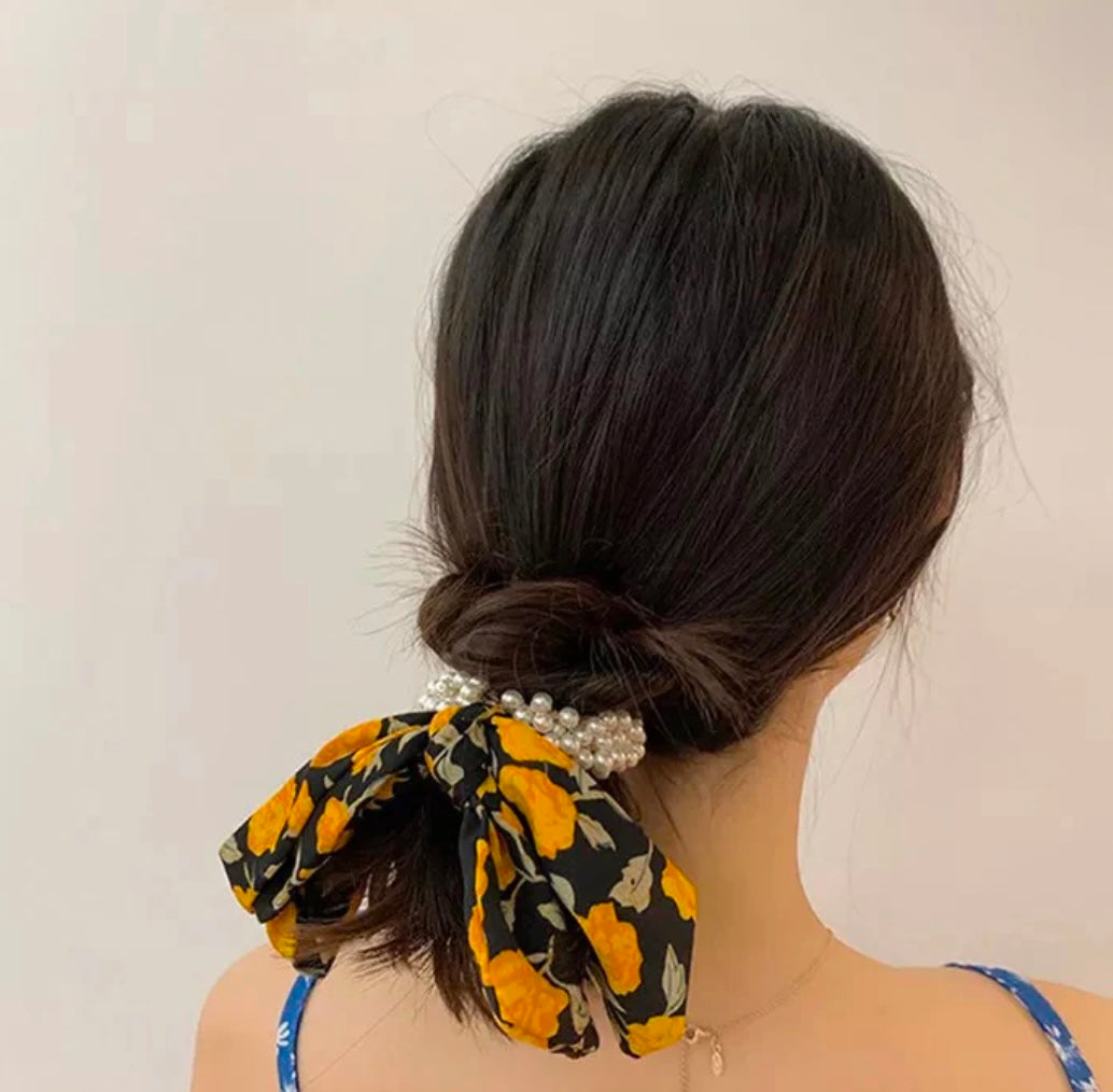 Vintage Floral Ribbon Scrunchie